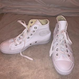 White leather high top converse